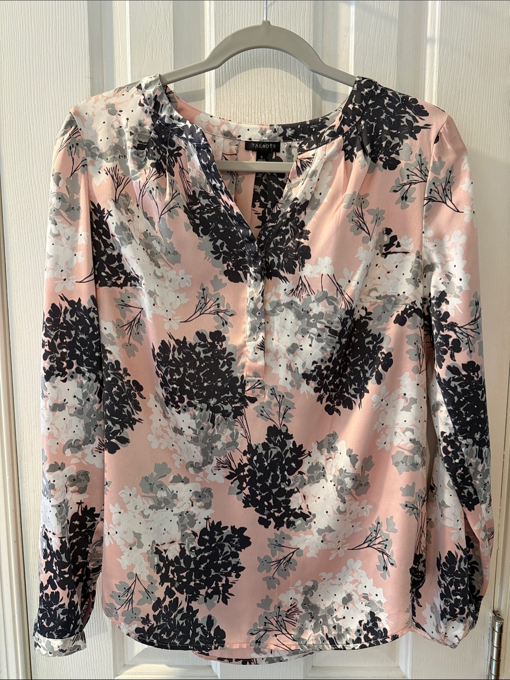 Talbots Pink Floral V-Neck Long Sleeve Blouse